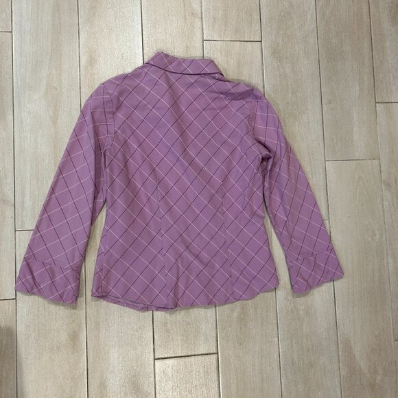 Style & Co. Petite Lilac Diamond Check Jacquard 34 Sleeve Button Top Blouse 6P C - Picture 7 of 8